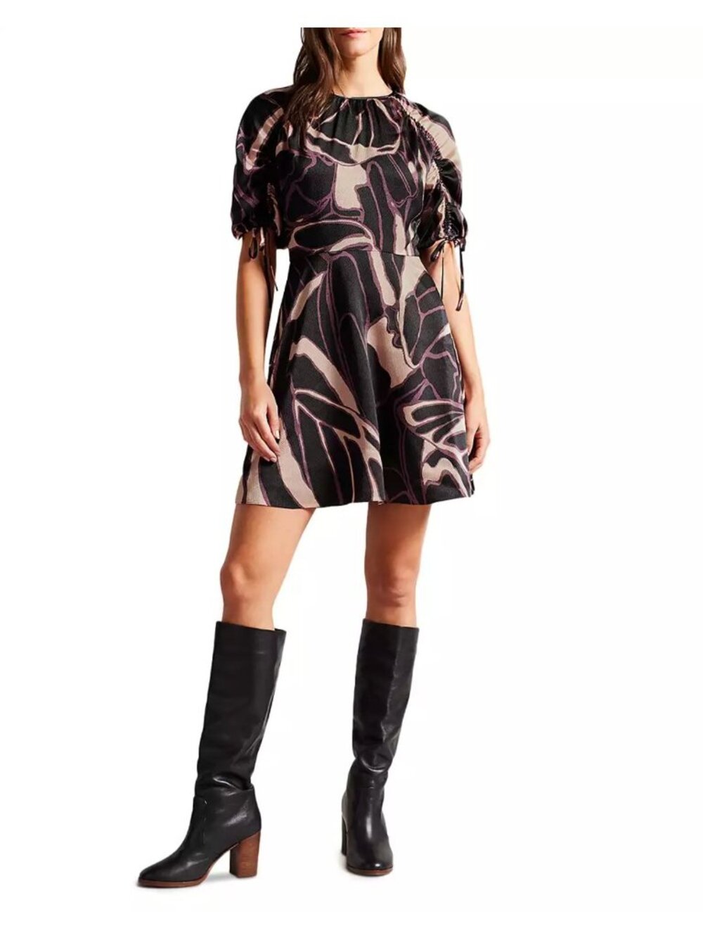 Ted Baker Gilliaa Mini Dress Puff Sleeve Fit & Flare Print Multicolor Size Small